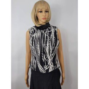 Tsunami Womens Vest Black White Abstract Full Zip Textured Faux Fur Trim XS